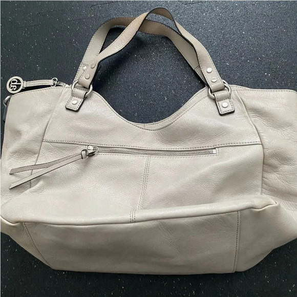 Audrey Brooke Large Bone Beige Leather Tote Handbag Nice Condition - Picture 12 of 12